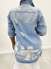 Load image into Gallery viewer, PLUS SIZE LIGHT DENIM DISTRESSED JACKET